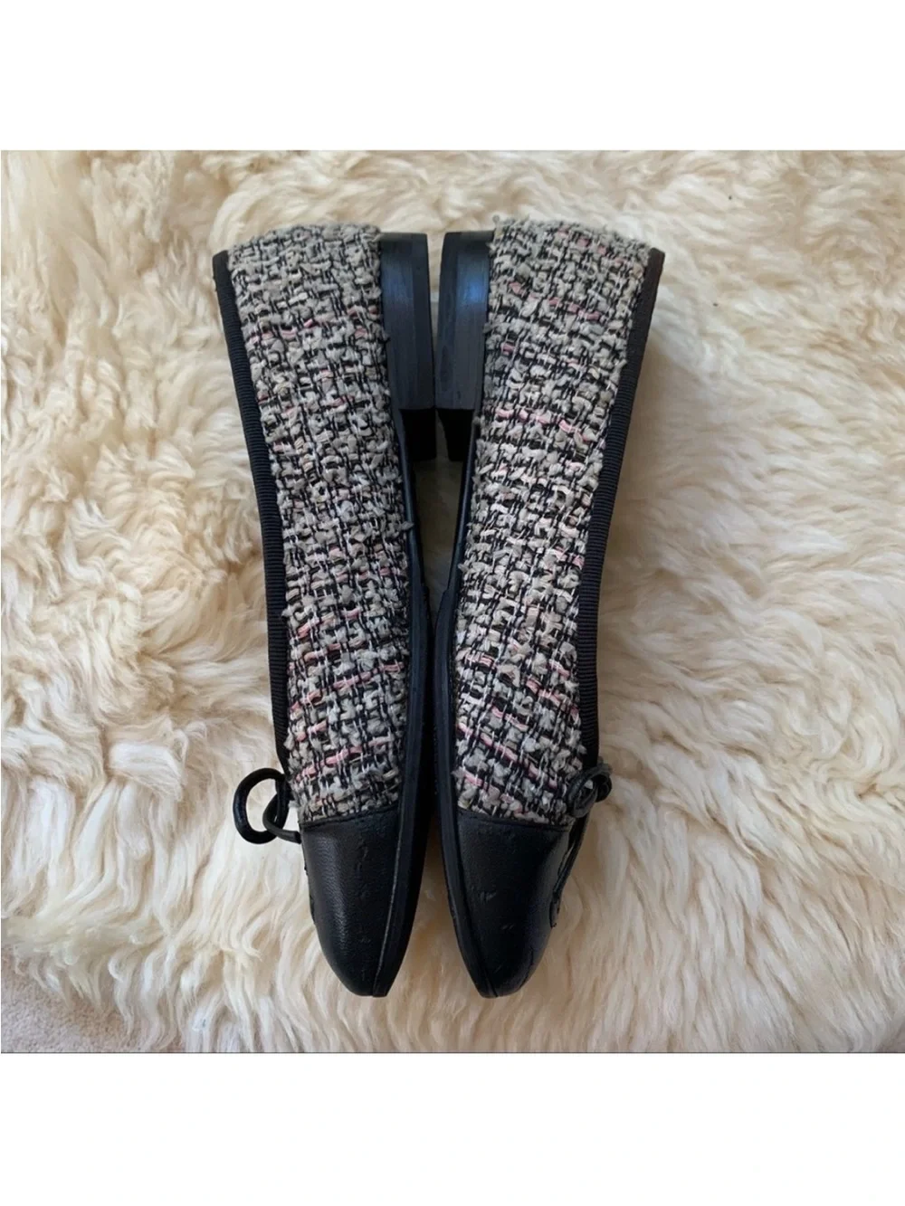 CHANEL Tweed Leather Toe Cap Classic Designer Blogger CC Flats 35